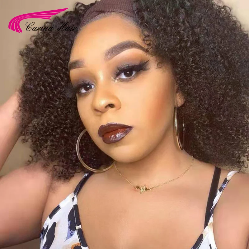 Headband Glueless Afro Kinky Curly Wig 150Density 12-30'' Wigs For Black Women Human Hair Brazilian for | Шиньоны и парики