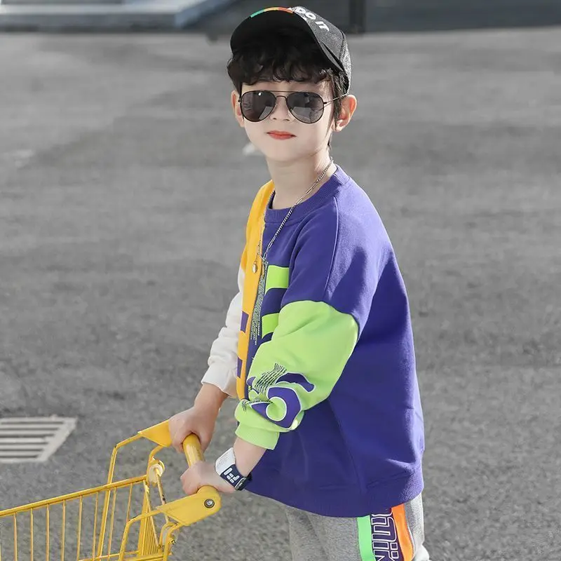 

2021 Spring Autumn 4-11 12 Years Teenage Children Long Sleeve Color Patchwork Kids Baby Child School Boys Sweatshirts