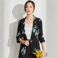 high quality blazers women suit 100 silk casual printed simple design three quarter sleeve single button suit new fashion