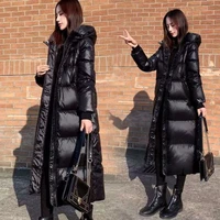 black cotton padded clothes long over knee new bright face korean loose down black coats