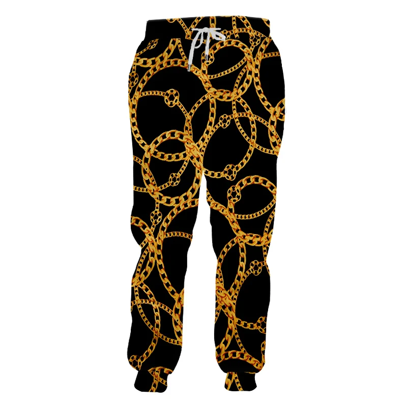 

Luxury Golden Chain Sweatpants Men/Women Novelty 3D Baroque Oversize Custom Jogger Pants Custom Sports Trousers Plus Size 7XL