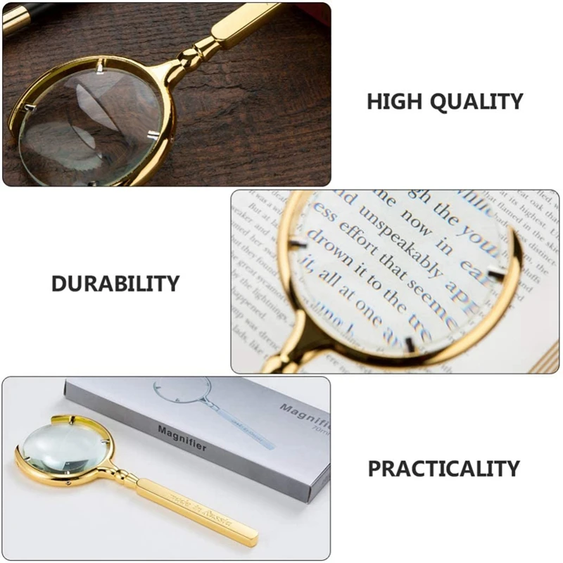 

Hand-Held Powerful 8 Times Magnifying Glass, Can Be Used to Read Books, Newspapers, Maps, Gold