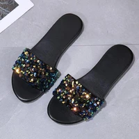 2021 new summer cool and comfortable sequined flat round head womens slippers