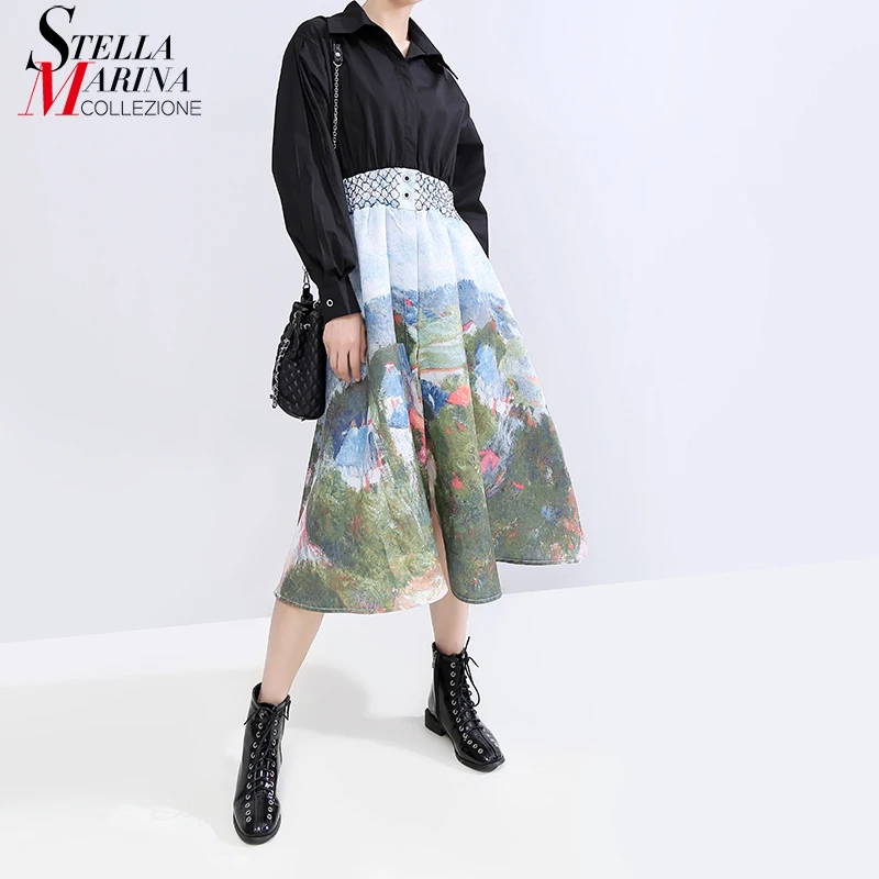 * Новинка 2019 Женское зимнее платье рубашка с длинным рукавом и принтом пэтчворк