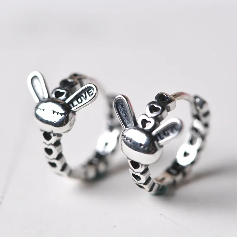 

FNJ 925 Silver Hoop Earrings for Women Jewelry 100% Pure S925 Silver Sterling Earring Animal Rabbit