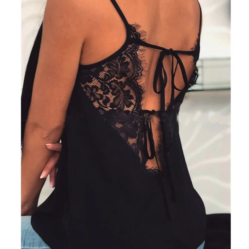 

V-Neck Tee Blouse Tops Tops Shirts Solid Backless Lace Tank Summer Sleeveless Women's Satin Silk Cami Vest Casual Vest Tank Tops