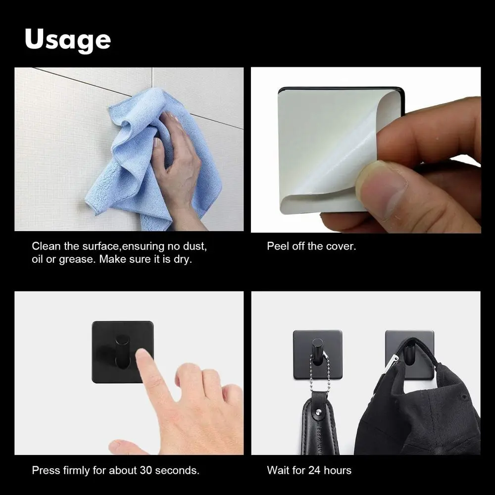 

SUS304 Black Robe Wall Mounted Towel Hook Bathroom Stainless Steel Coat Rack Rustproof Hook Hanger for Kitchen Hardware 4 pack