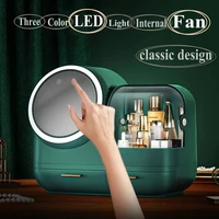 high quality makeup storage case led light with fan make up organizer drawer desktop skincare lipstick cosmetic beauty box