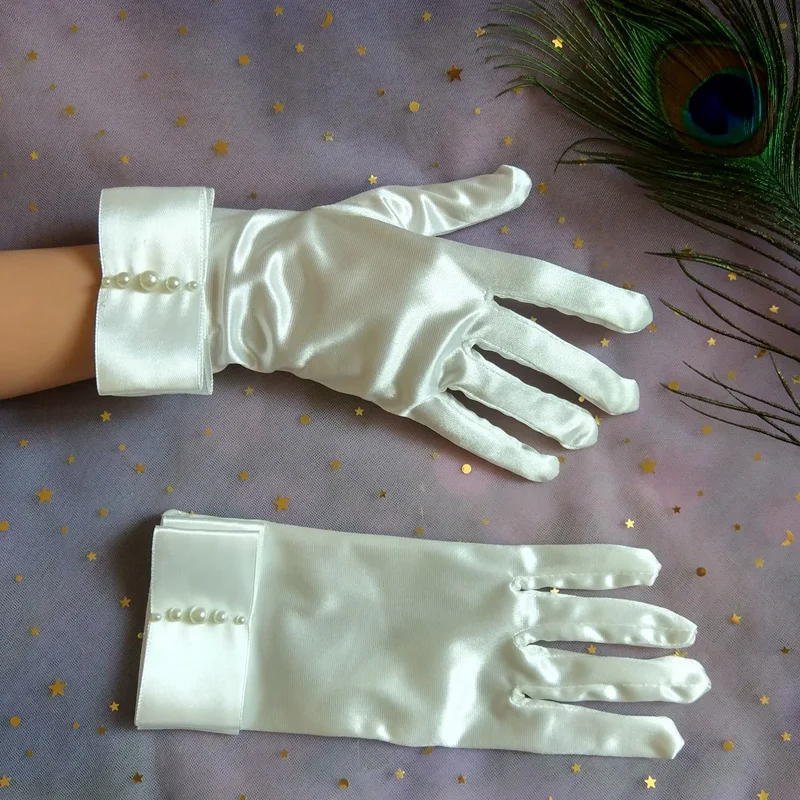 

Retro Gloves Women's Hepburn Satin Imitation Pearl Short Gloves Ladies' Debutante-Style Vintage Retro Photo Shoot Photo