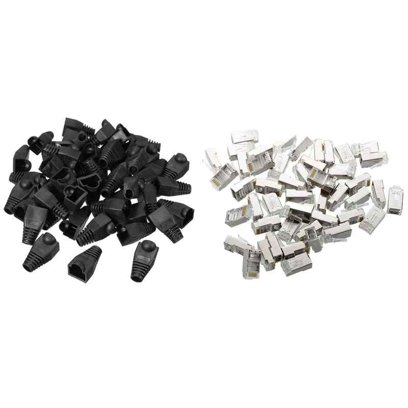 50 шт Серебряный тон экранированный RJ45 8P8C сетевой кабель CAT5 Концевая вилка & 50X