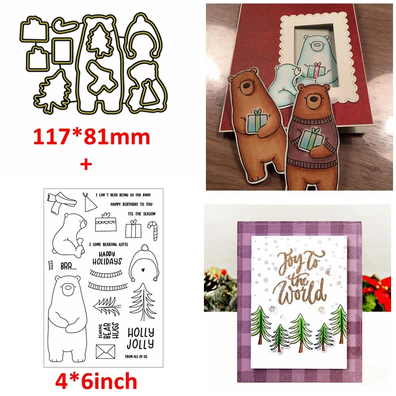 

Lovely Polar Bear Metal Cutting Dies Match Clear Stamps Xmas Gift Box Scarf For DIY Scrapbooking Craft Making Template 2020 New