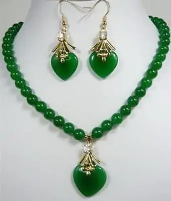 

Ожерелье и серьги с подвеской в форме сердца из зеленого камня, ААА стиль, 100% натуральный Благородный камень