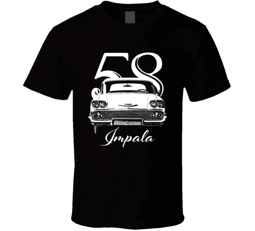 CarGeekTees 1958 Импала гриль вид с год и название модели черная футболка м | Мужская