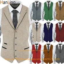 Men's Herringbone Vest Striped Waistcoat Lapel Retro Tweed Wool Steampunk (3)