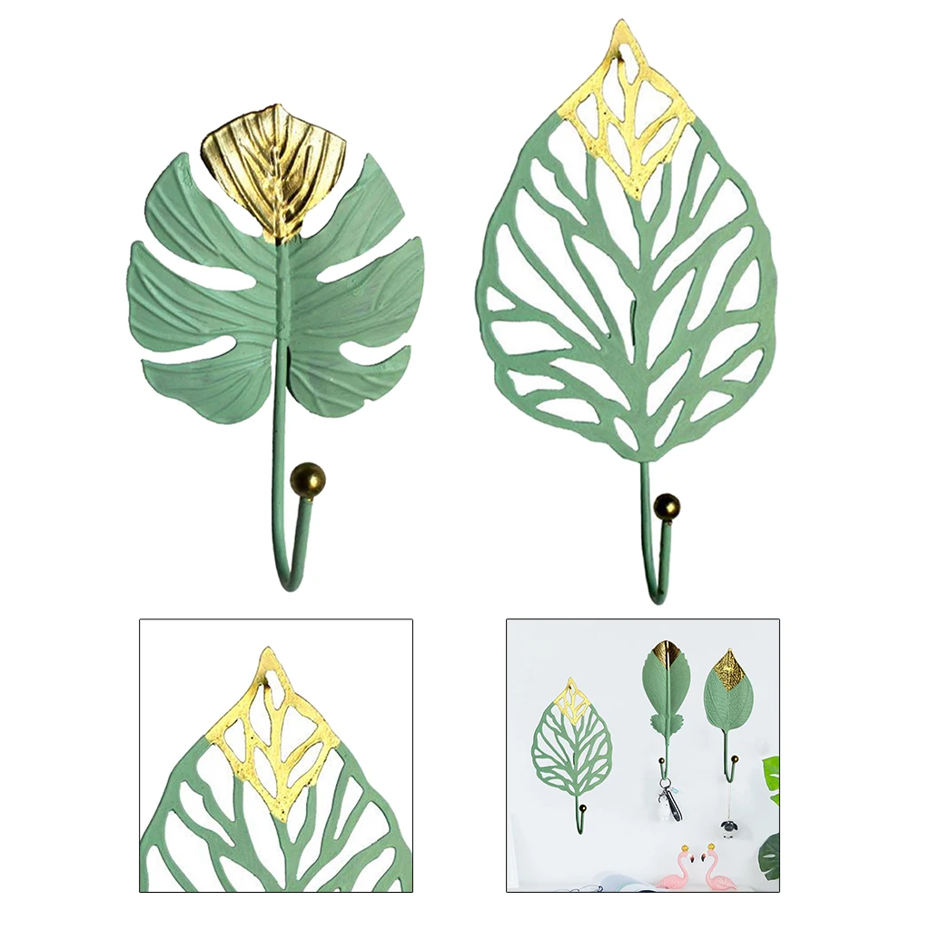 Винтажные железные настенные крючки с зелеными листьями держатель вешалка для