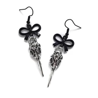 fashion silver color raven skull gothic earrings with bows crow bird skull earrings gothic jewelry alternative jewelry