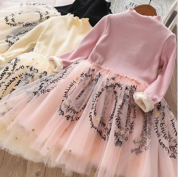 2019 Новые Детские Зимние флисовые платья со звездами милая одежда принцессы для