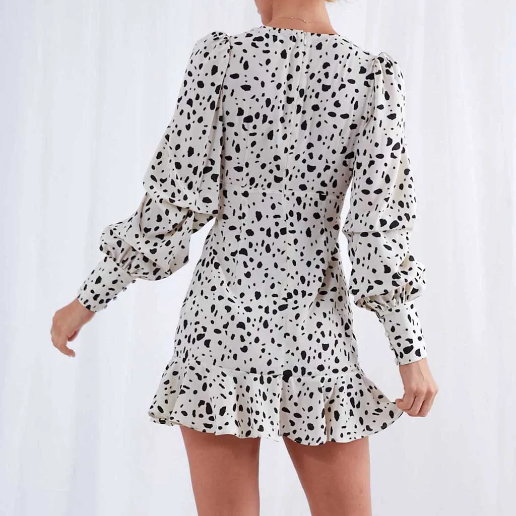 Элегантный в горошек белое шифоновое платье Для женщин с эластичной резинкой на