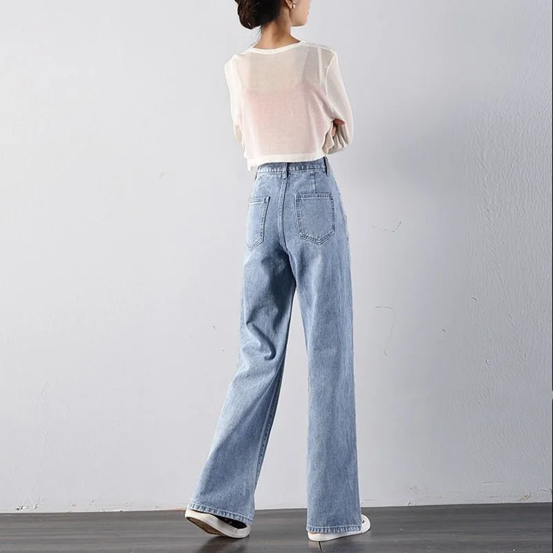 

Jeans Women Long Wide Leg Denim Retro Blue High Waist Trousers Womens Streetwear Harajuku Korean Chic Daily Loose Fashion Casual
