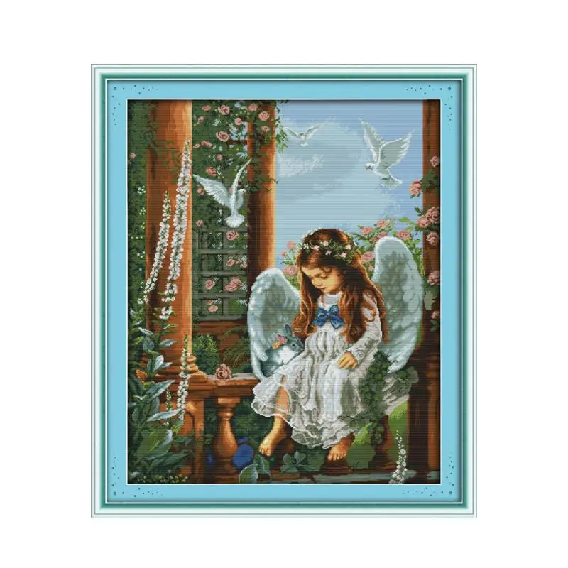 

Joy Sunday Cross Stitch Kit Love Angel Patterns 14CT 11CT Printed Cross Stitch Kits Fabric Handmade Embroidery Needlework Sets