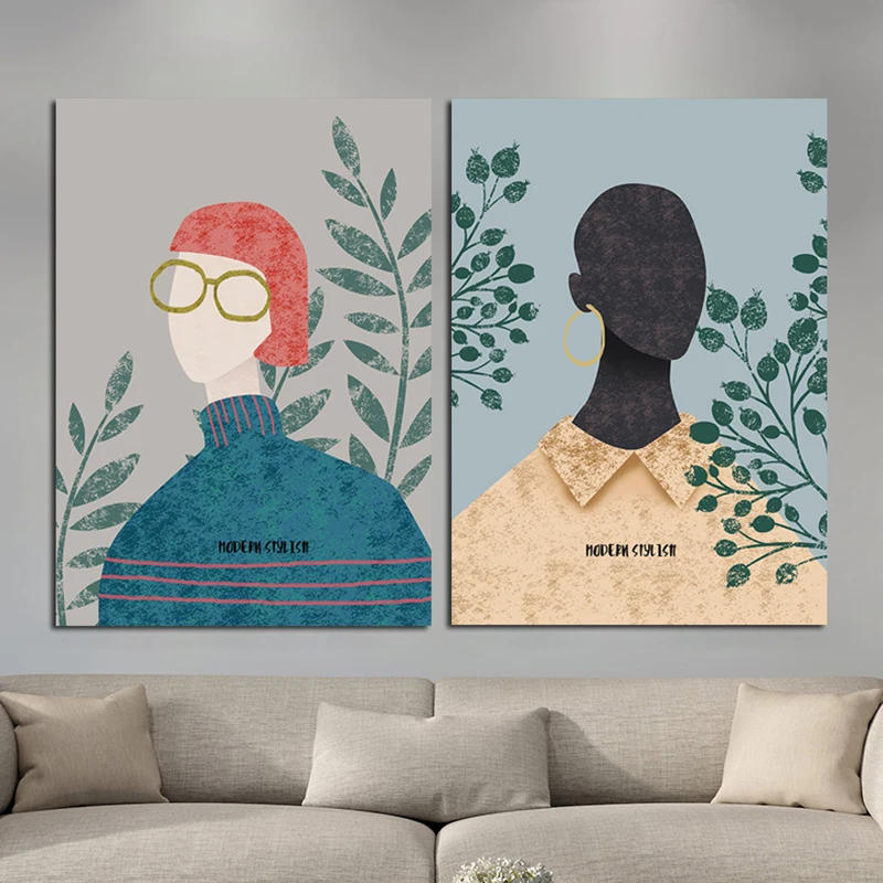 Modern Girl With Flower Canvas Painting Nordic Printed Posters And Prints Wall Pictures Cuadros For Living Room Home Decoration | Дом и сад