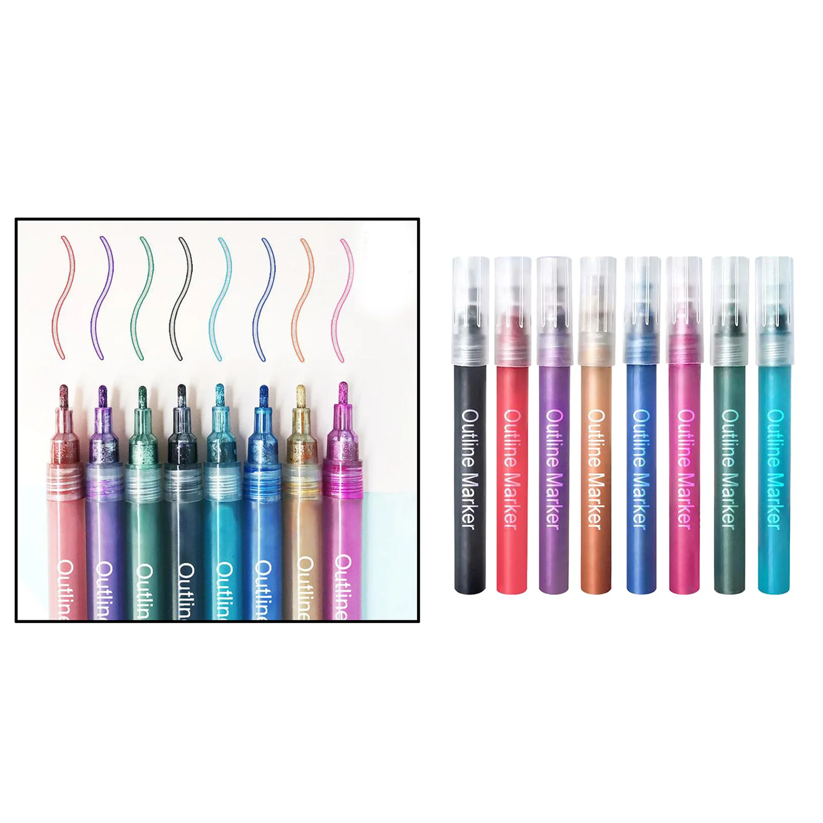 

8-color Double Line Outline Pens, Two-Line Glitter Art Drawing Pens Highlighter