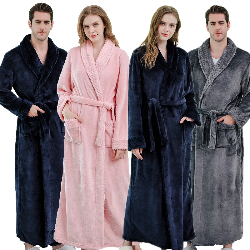 Мужское повседневное кимоно халат Осень зима фланелевый длинный толстая теплая
