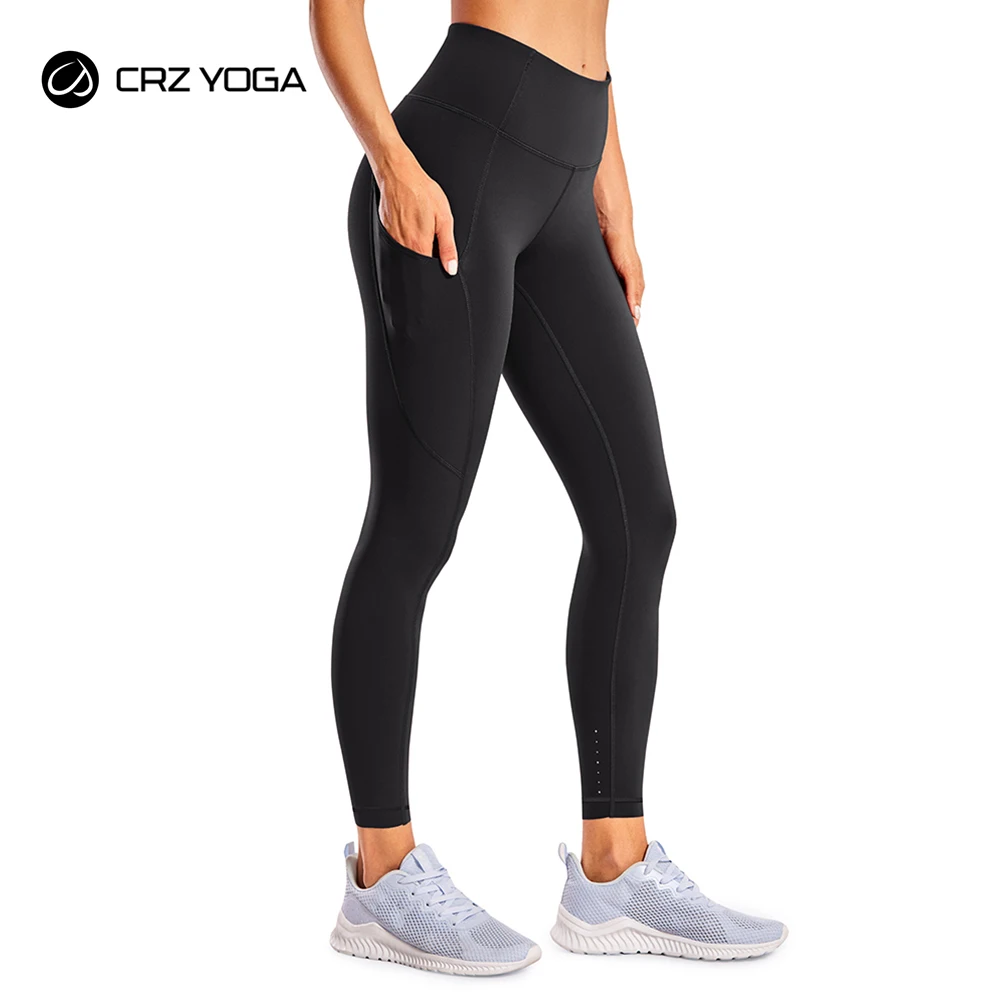 

CRZ YOGA Women's Naked Feeling High Waist Tummy Control Stretchy Sport Running Leggings with Out Pocket-25 Inches