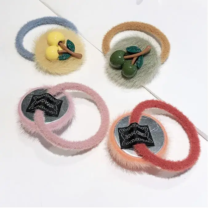 Симпатичная вишневая резинка для волос из искусственного меха мягкая плюшевая