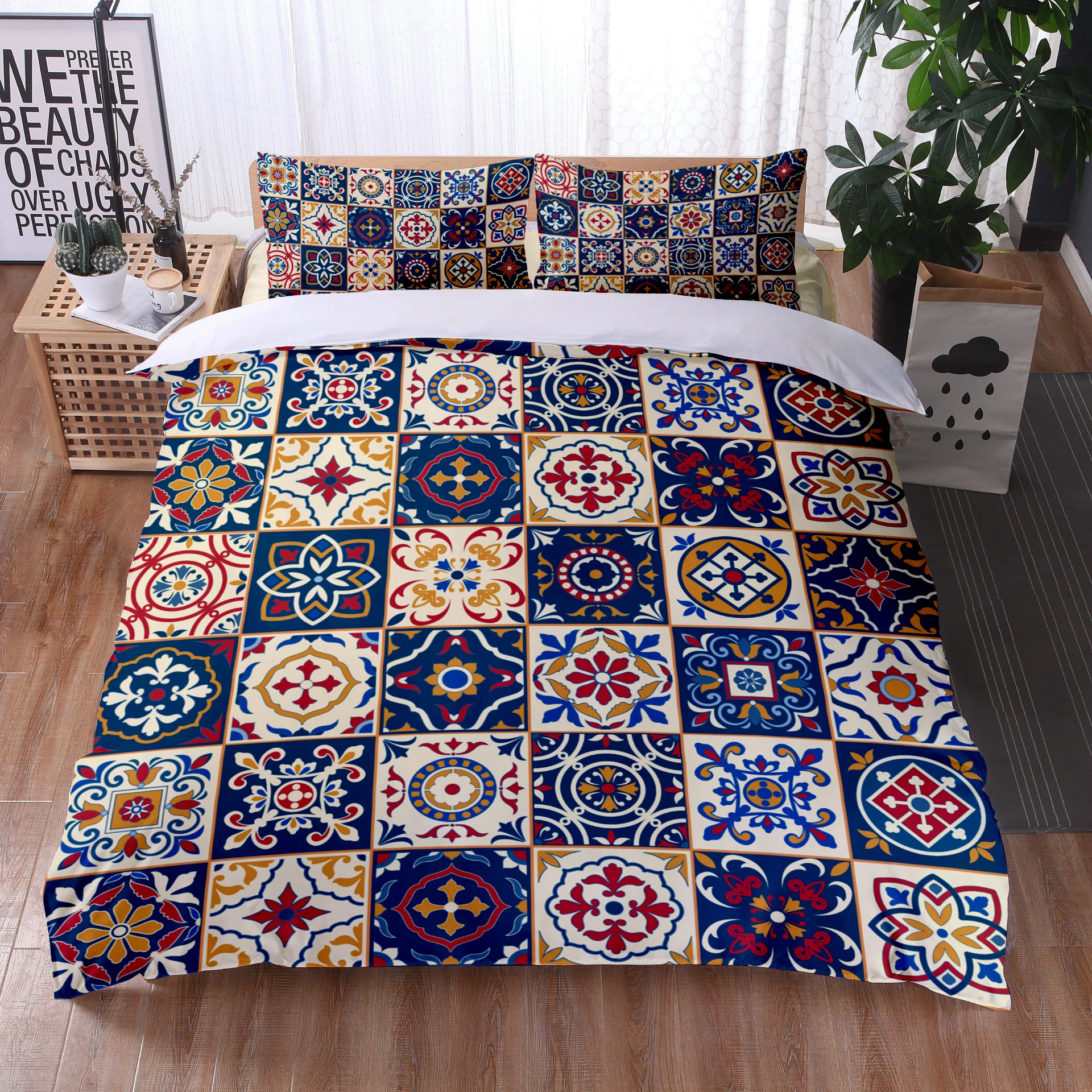 

Boho Check Bedding Set Luxury Mandala Printed Duvet Cover Set 3PCS Soft Microfiber Quilt Cover Girls Kids Women Comforter Cover