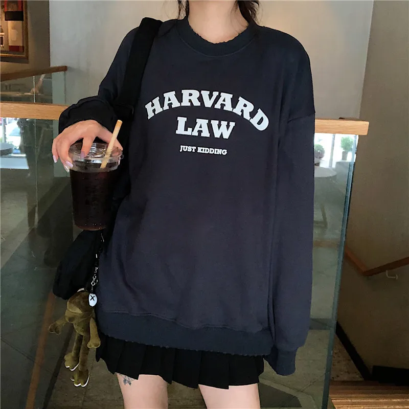 Серый Американский винтажный тонкий свитшот большого размера с принтом Гарварда