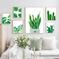 wall art canvas painting green tropical plants leaves cactus nordic posters and prints wall pictures for living room home decor