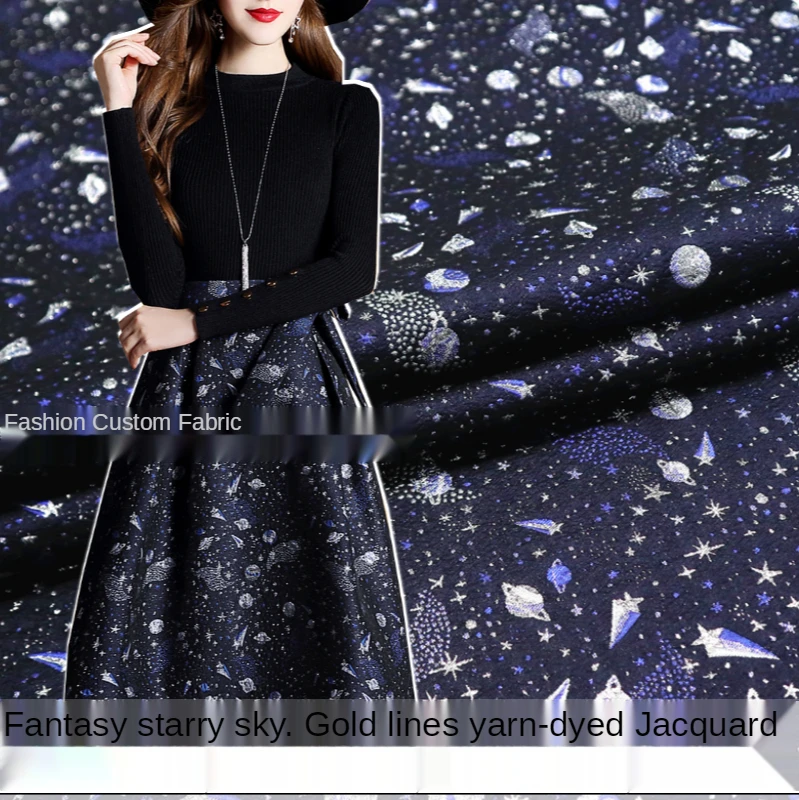 

European and American Brand Starry Sky Bright Gold Three-Dimensional Yarn -Dyed Jacquard Suit Jacket Fashion Fabric Dress Cloth