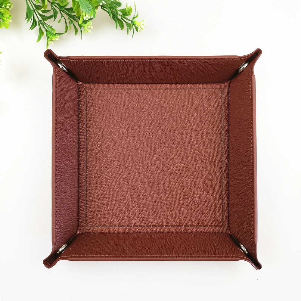 1 Pcs 18x18cm Four Corners PU Leather Tray Change Tray Sundries Storage Box Dried Fruit Plate Desktop Storage Tray