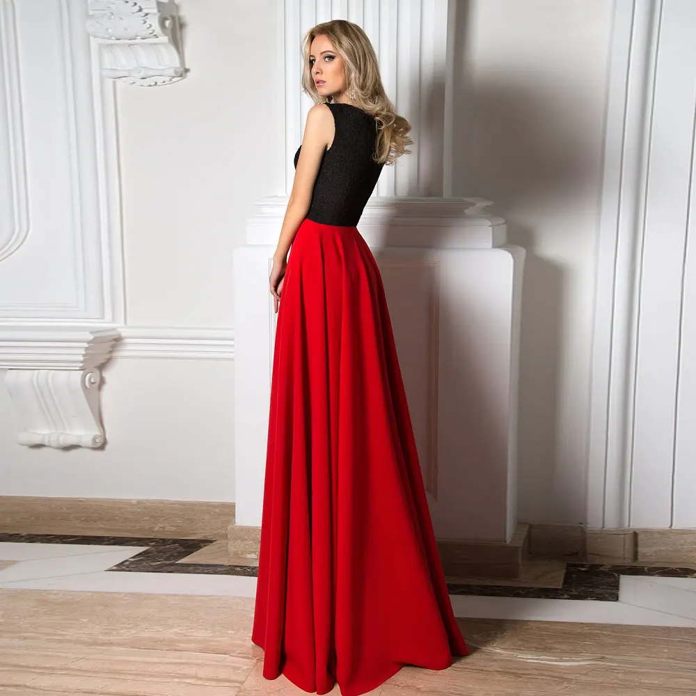 

V-Neck A-line Sweep/Brush Floor length Applique Zipper Sleeveless Evening Dresses Red sexy Fashion high quality 2021