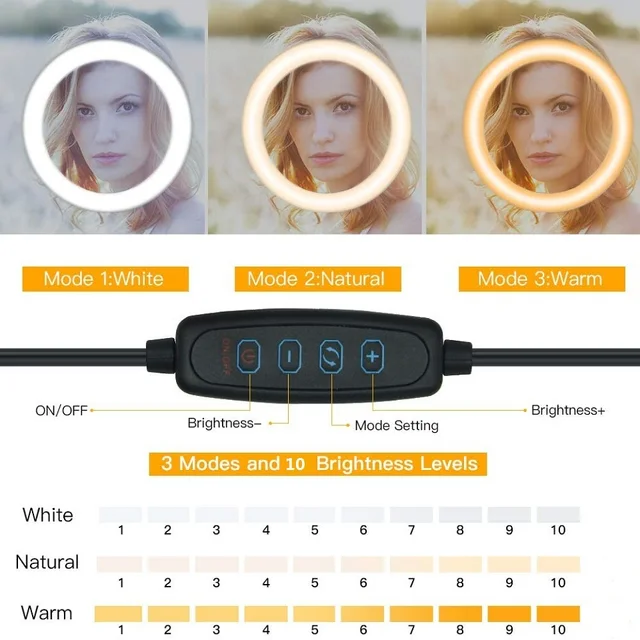 10" LED Selfie Ring Light Circle Fill Light Dimmable Round Lamp Tripod Trepied Makeup Photography RingLight Phone Stand Holder 2