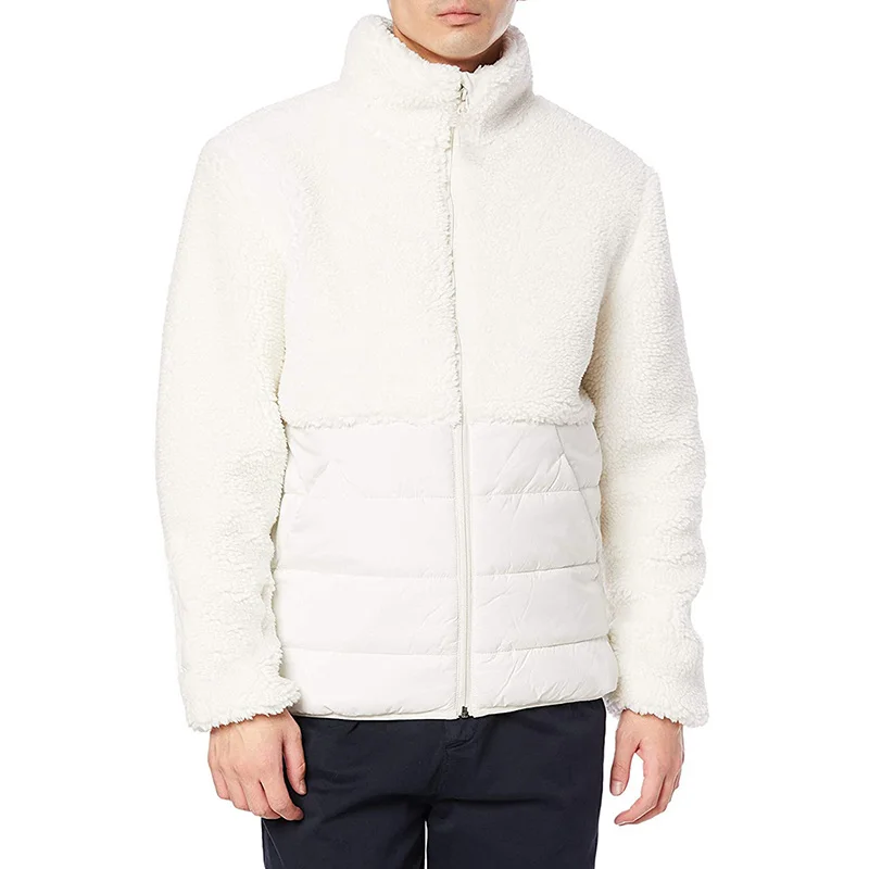 

2021 Winter Casual Long Sleeve Patchwork Outerwear Harajuku Mens Fashion Solid Color Fleece Coat Men Stand Collar Zipper Jackets