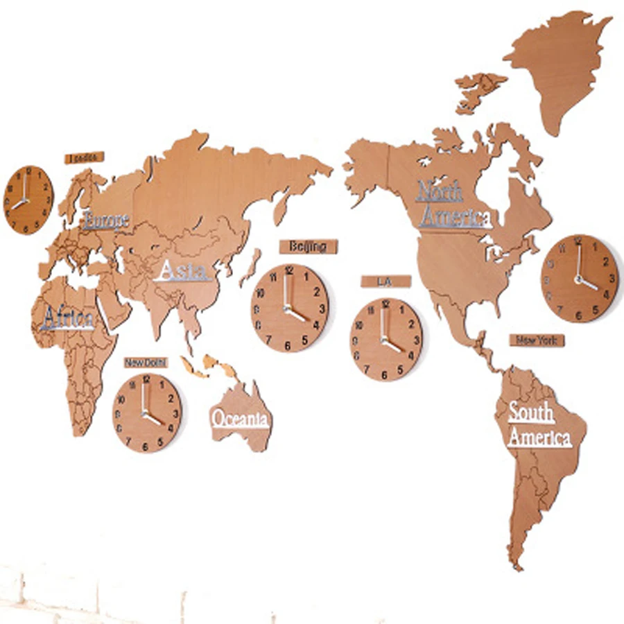 Большие настенные часы сделай сам с картой мира современный дизайн 3D-наклейки