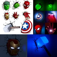 avengers marvel iron man hulk hand superhero 3d led wall lamp creative sticker hanging night light for christmas kids gift