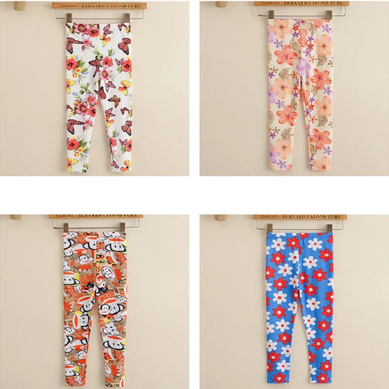 Модные штаны для девочек 3 8 лет с цветочным принтом детские на весну осень лето