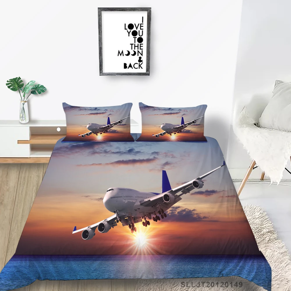 

King Size Bedding Set Aircraft Fashion 3D Sunset Duvet Cover Set Queen Full Twin Single Double Comfortable Bed Set Sea