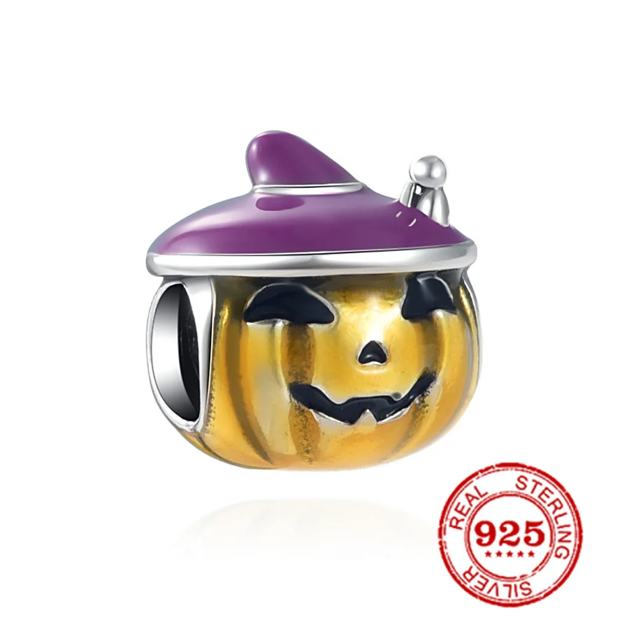 Шарм-бусина из серебра 925 пробы с черепом на Хэллоуин