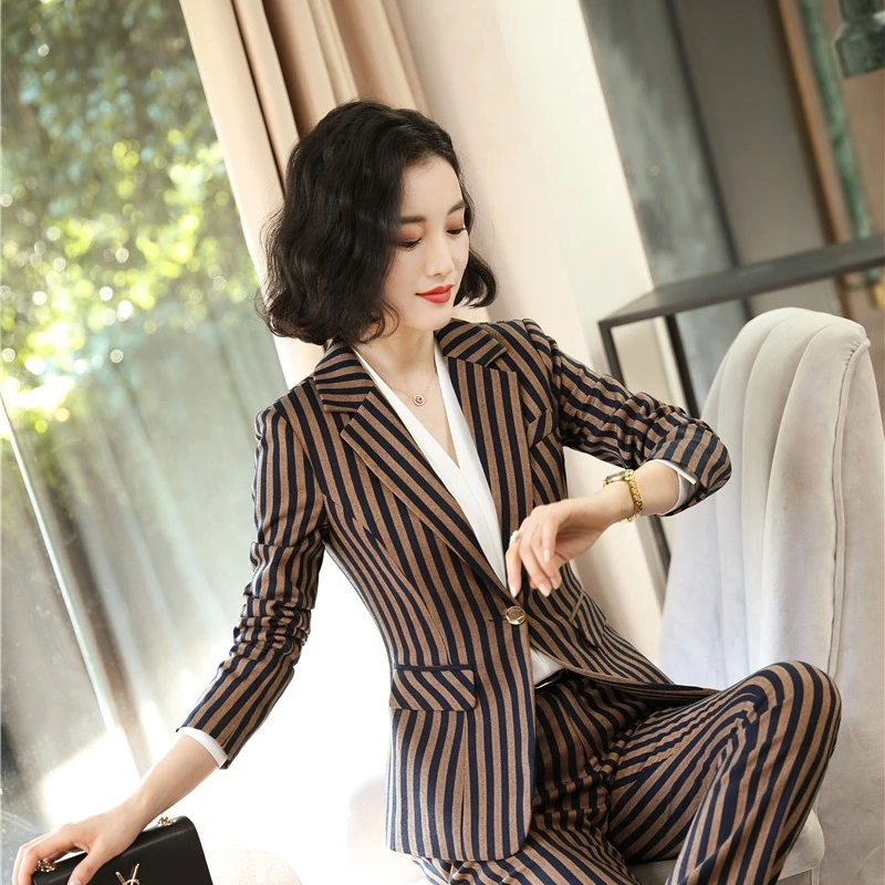 Модные полосатые женские деловые блейзеры куртки пальто формальные форменные
