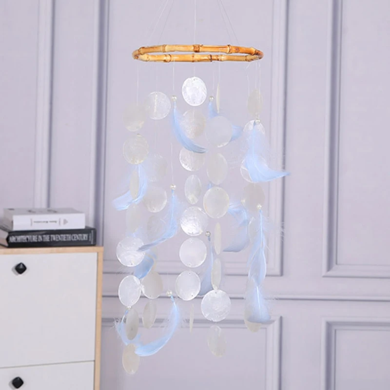 

H051 Shell Feather Wind Chimes Bells Soothing Tones Gifts Indoor Outdoor Porch Garden Backyard Decoration
