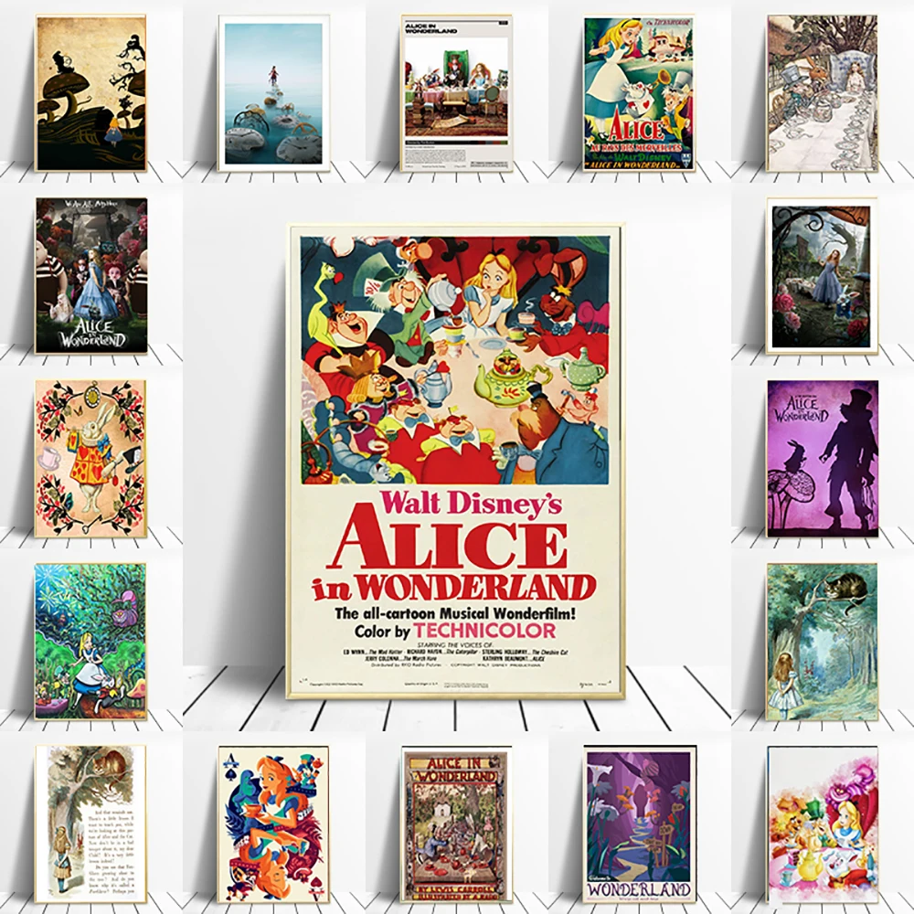 

Картина по мотивам фильма Алиса в стране чудес, художественные плакаты и принты, нордический современный настенный холст, картина для детск...