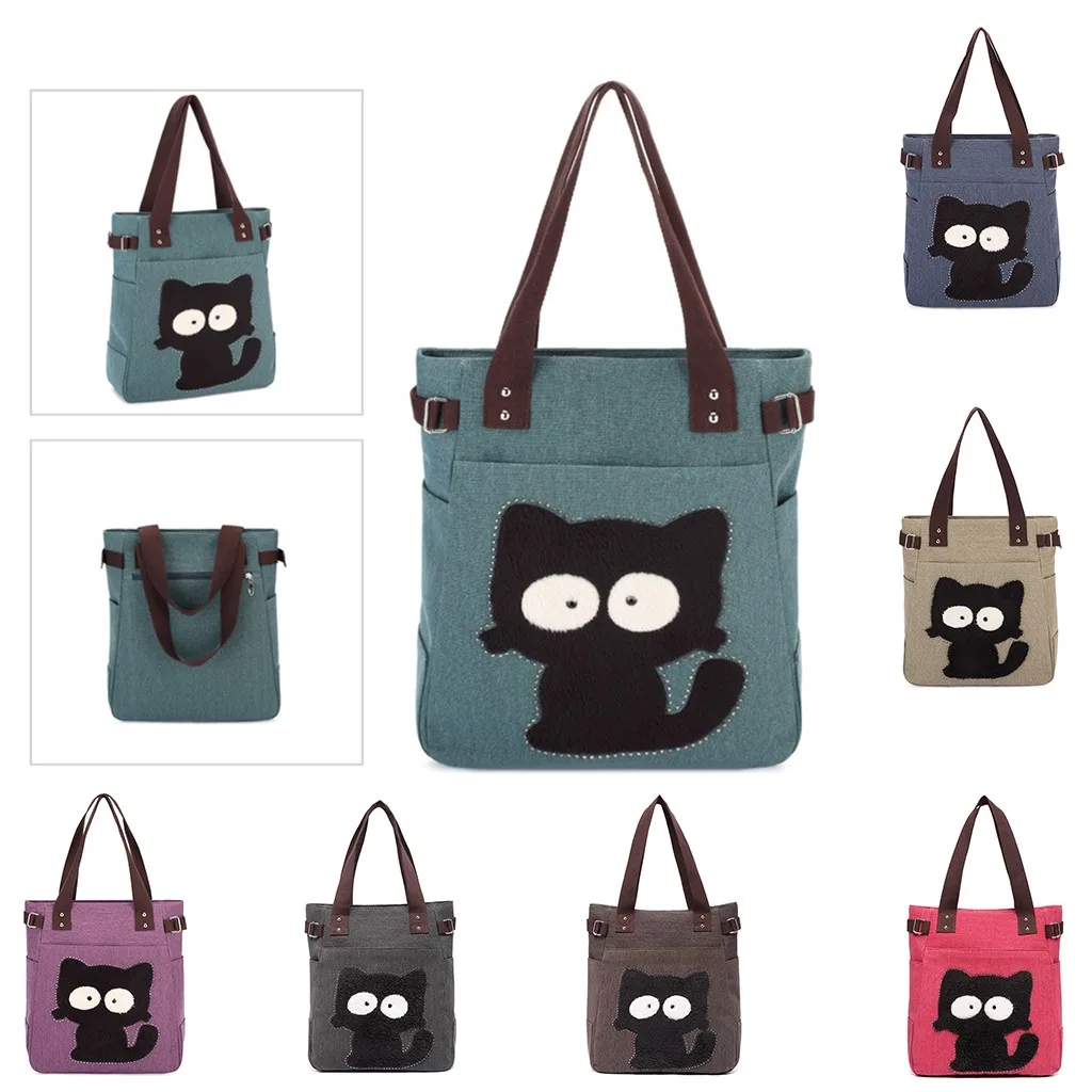 Вместительные сумки на плечо с милым котом новинка 2019 модная женская Холщовая