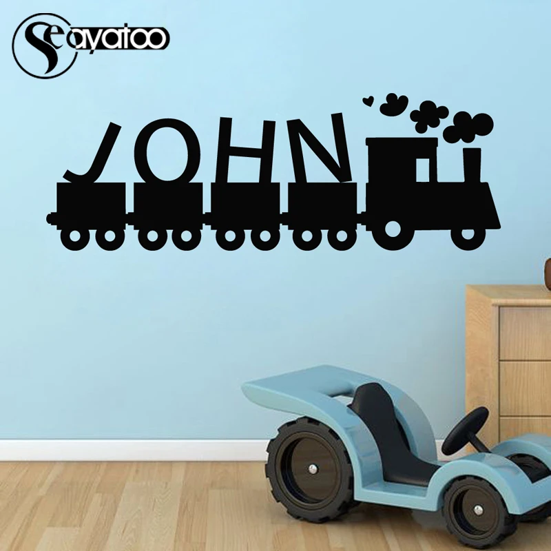 

Train Smoke Customized Kids Name Vinyl Wall Decal Sticker Boys Room Nursery Stickers 25x72cm