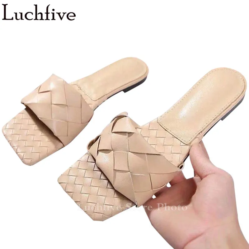 Шлепанцы женские с открытым носком Вязаные сандалии для пляжа без застежки