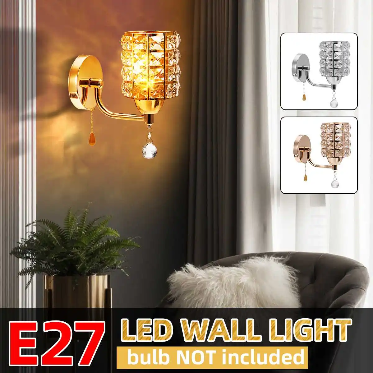 

E27 Modern Crystal Wall Light Living Room Bedroom Corridor Balcony Lamp 220V Wall Sconce Crystal Light For Home Decor Ligting