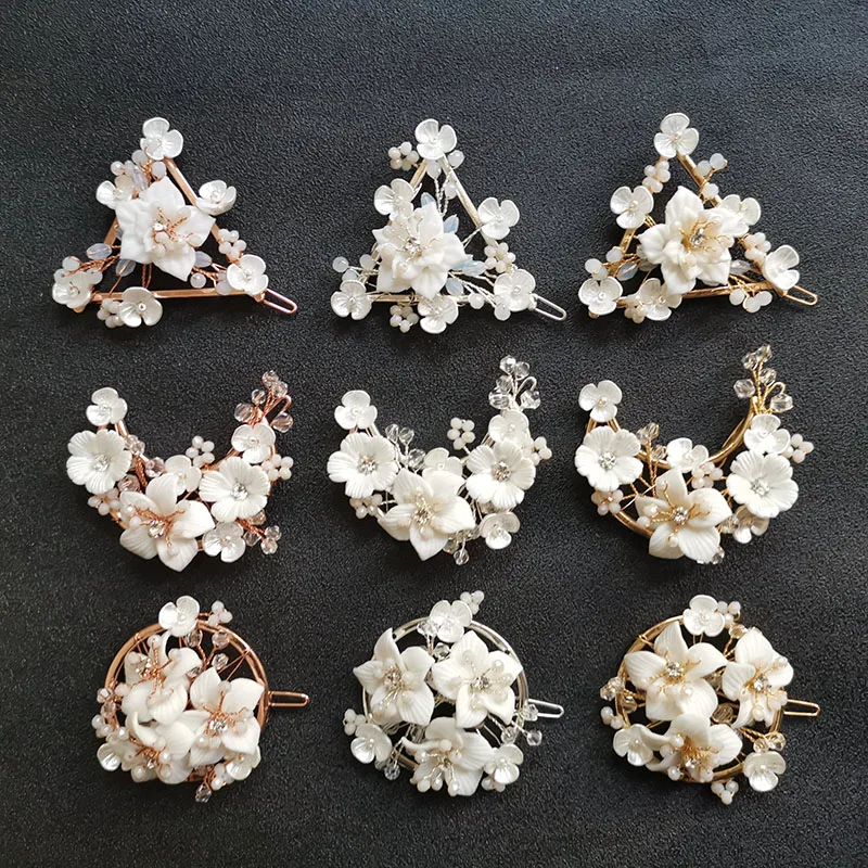 Женские Цветочные заколки для волос SLBRIDAL Металлические Керамические ручной